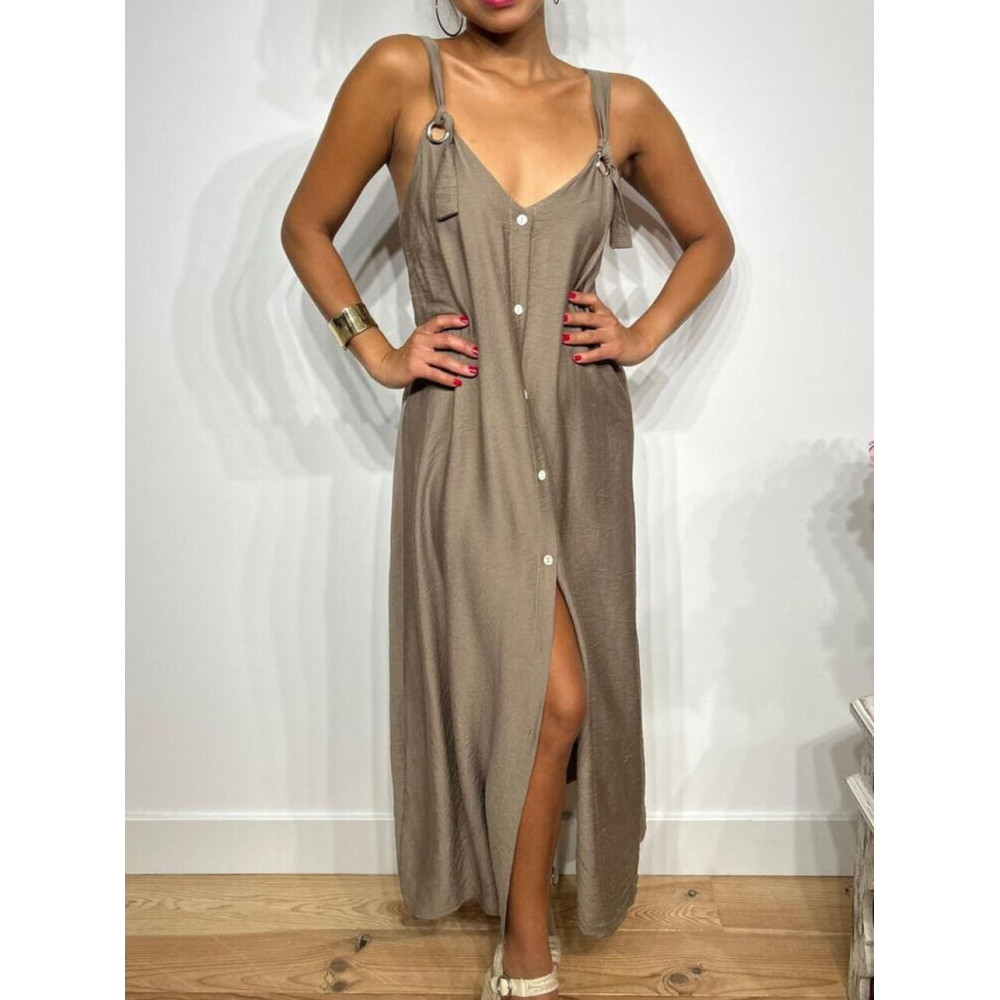 Vestido Largo Arandelas SWABBY Taupe HEVE Vestido Largo Arandelas SWABBY Taupe HEVE