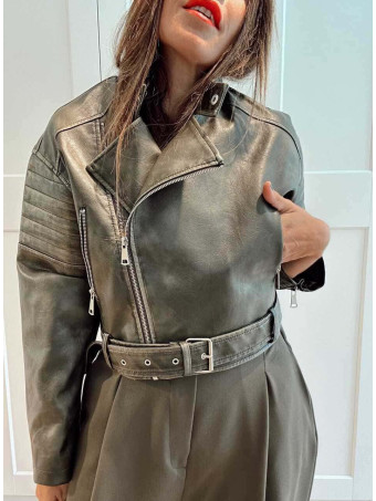 Biker Polipiel Cropped WALLNER Verde Militar HEVE