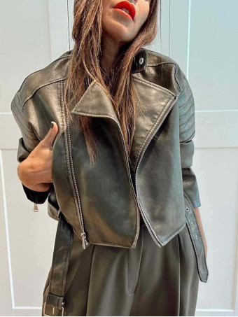 Biker Polipiel Cropped WALLNER Verde Militar HEVE