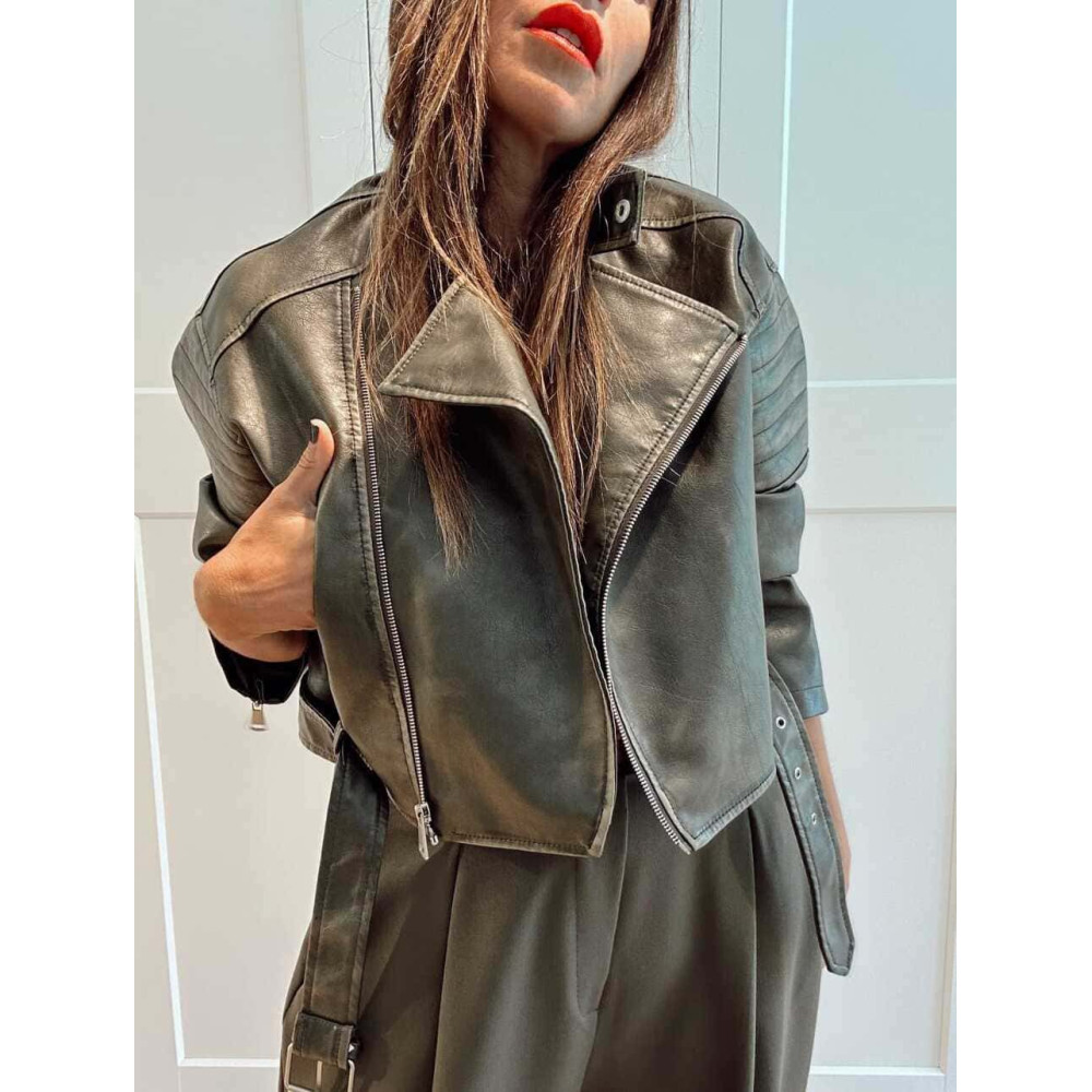 Biker Polipiel Cropped WALLNER Verde Militar HEVE
