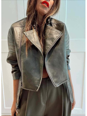 Biker Polipiel Cropped WALLNER Verde Militar HEVE