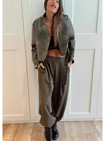 Biker Polipiel Cropped WALLNER Verde Militar HEVE