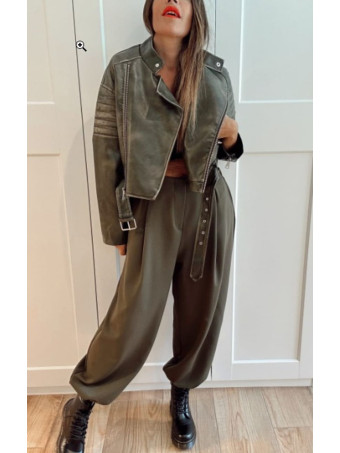 Biker Polipiel Cropped WALLNER Verde Militar HEVE