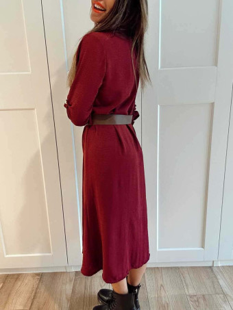 Vestido Camisero con Cinturón SILORA Burdeos HEVE