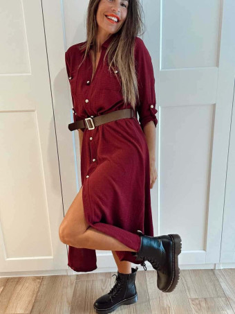 Vestido Camisero con Cinturón SILORA Burdeos HEVE