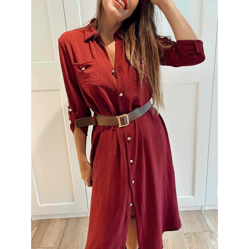 Vestido Camisero con Cinturón SILORA Burdeos HEVE