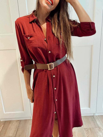 Vestido Camisero con Cinturón SILORA Burdeos HEVE