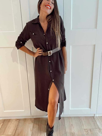 Vestido Camisero con Cinturón SILORA Marrón HEVE