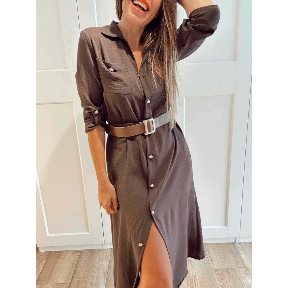 Vestido Camisero con Cinturón SILORA Marrón HEVE