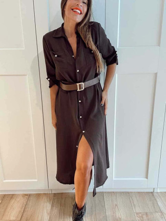 Vestido Camisero con Cinturón SILORA Marrón HEVE