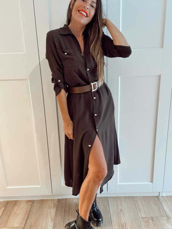 Vestido Camisero con Cinturón SILORA Marrón HEVE