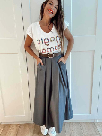 Falda Larga con Cinturón MIRENAI Gris