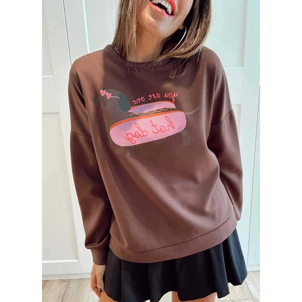 Sudadera Soft Touch YOU ARE ONE HOT DOG Marrón HEVE
