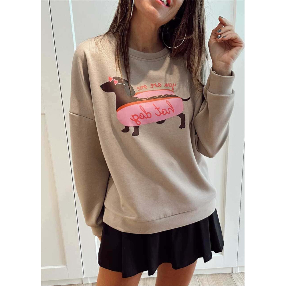 Sudadera Soft Touch YOU ARE ONE HOT DOG Taupe HEVE
