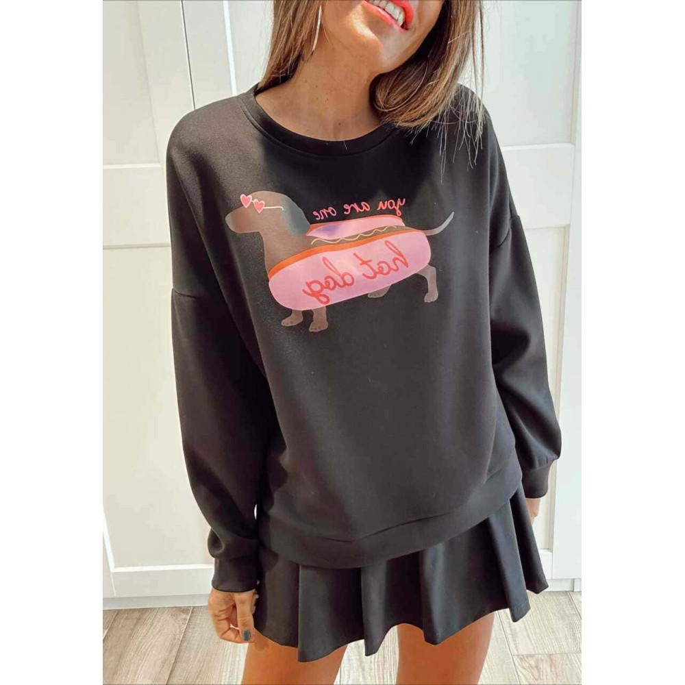 Sudadera Soft Touch YOU ARE ONE HOT DOG Negro HEVE