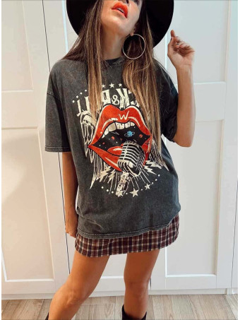 Camiseta Gráfica Oversize ROCK AND ROLLING Negro HEVE