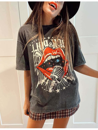 Camiseta Gráfica Oversize ROCK AND ROLLING Negro HEVE