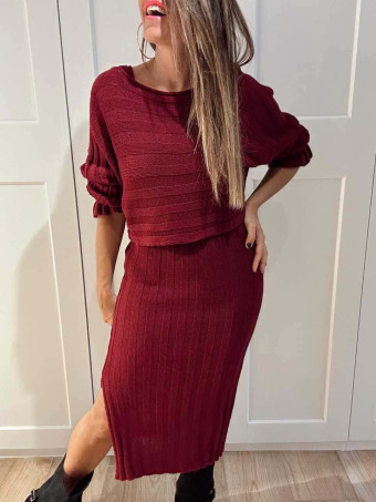 Conjunto Punto Vestido y Bolero ONYSSA Burdeos HEVE