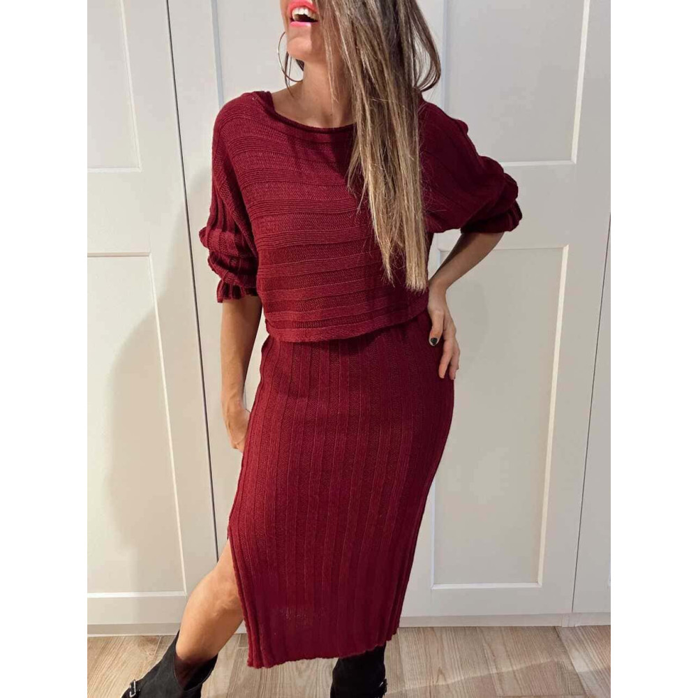 Conjunto Punto Vestido y Bolero ONYSSA Burdeos HEVE Conjunto Punto Vestido y Bolero ONYSSA Burdeos HEVE
