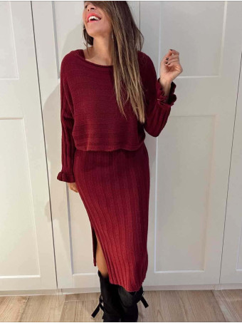 Conjunto Punto Vestido y Bolero ONYSSA Burdeos HEVE
