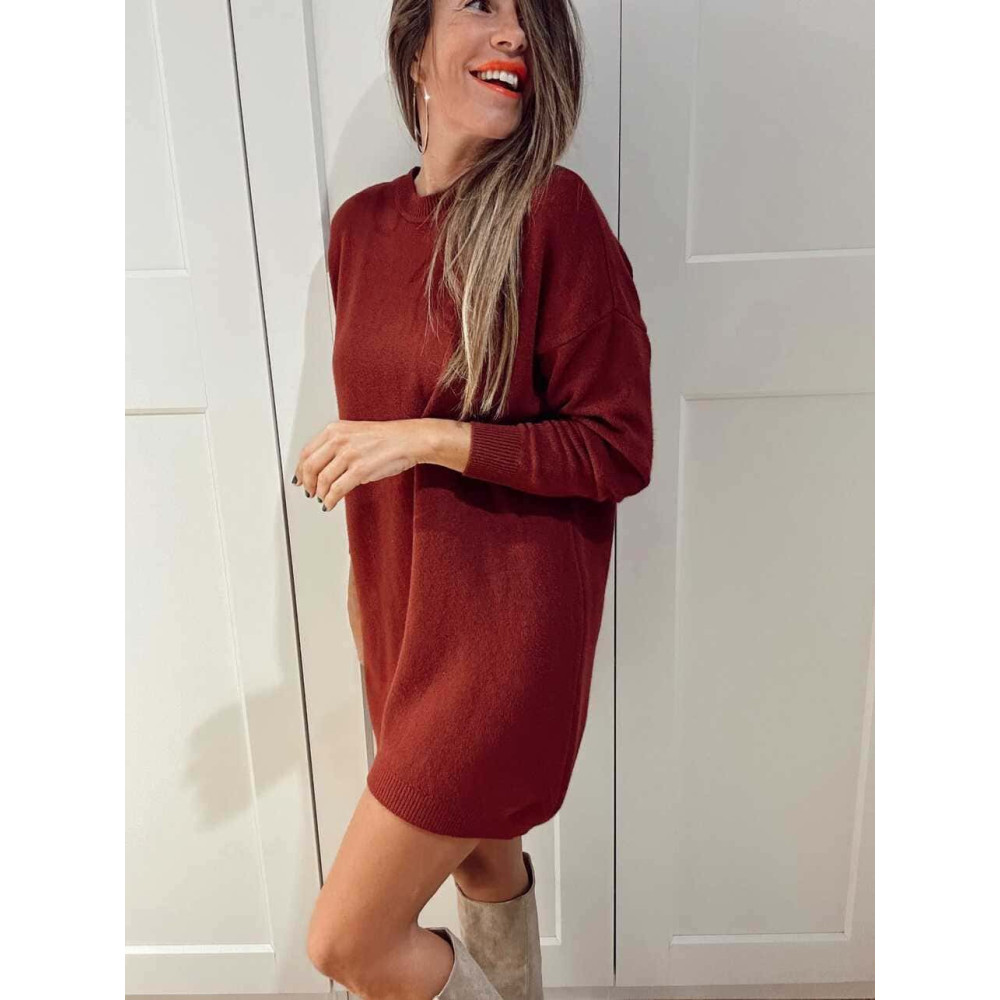 Vestido Básico Punto DEYLAN Burdeos HEVE Vestido Básico Punto DEYLAN Burdeos HEVE
