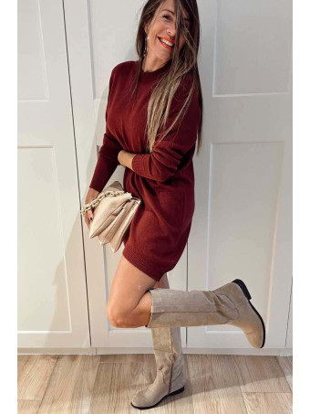 Vestido Básico Punto DEYLAN Burdeos HEVE
