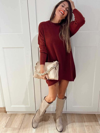 Vestido Básico Punto DEYLAN Burdeos HEVE