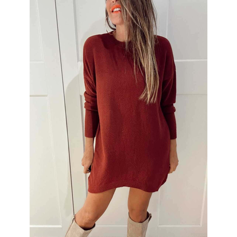 Vestido Básico Punto DEYLAN Burdeos HEVE