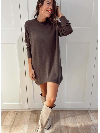 Vestido Básico Punto DEYLAN Marrón HEVE