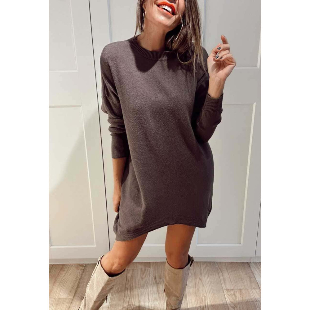 Vestido Básico Punto DEYLAN Marrón HEVE Vestido Básico Punto DEYLAN Marrón HEVE