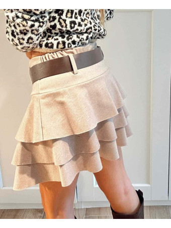 Falda Volantes con Cinturón MIRALYS Beige HEVE