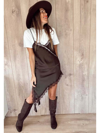Vestido Lencero Asimétrico MYSTHARA Marrón HEVE