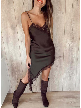 Vestido Lencero Asimétrico MYSTHARA Marrón HEVE