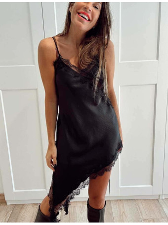 Vestido Lencero Asimétrico MYSTHARA Negro HEVE