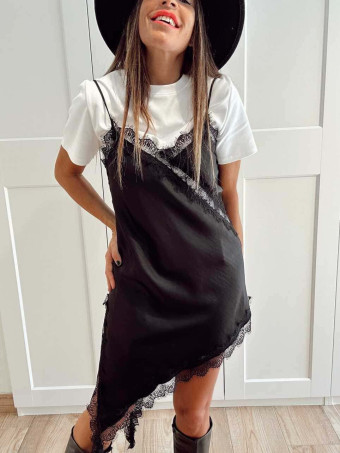 Vestido Lencero Asimétrico MYSTHARA Negro HEVE