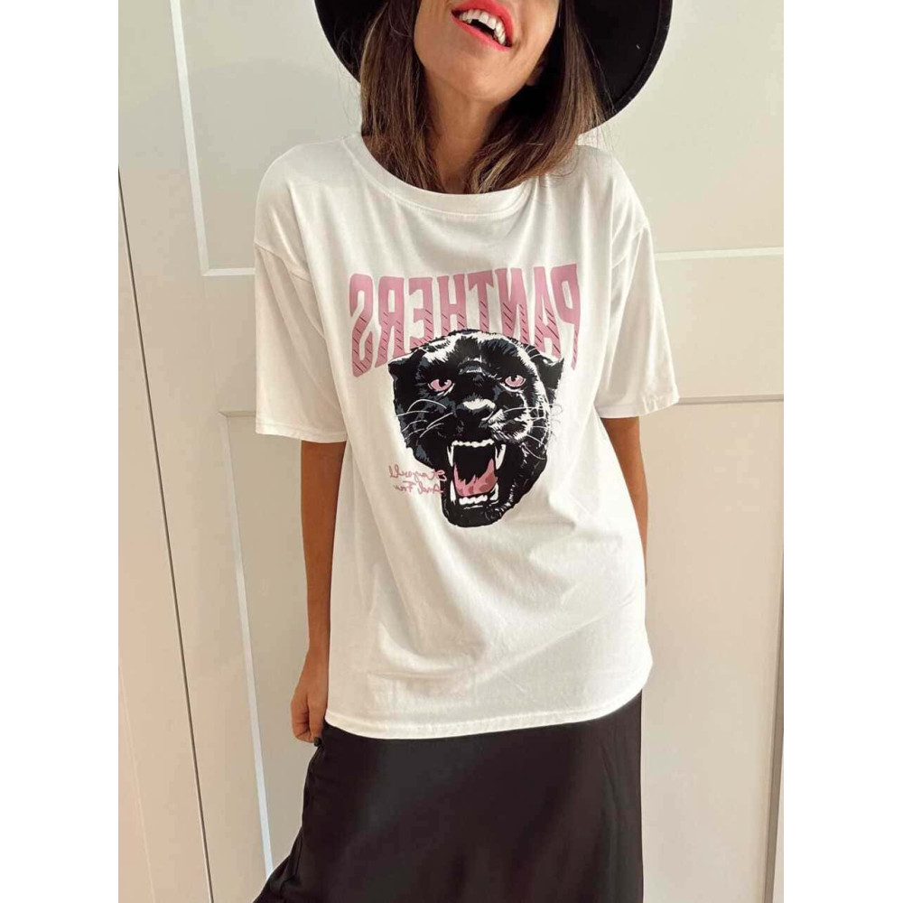 Camiseta Gráfica Vinilo PANTHERS Blanco HEVE