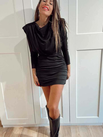 Vestido Drapeado Hombreras PHAIDRA Negro HEVE