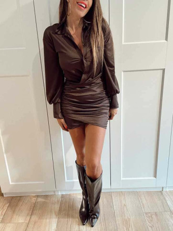 Vestido Camisero Drapeado GALEVIA Marrón HEVE