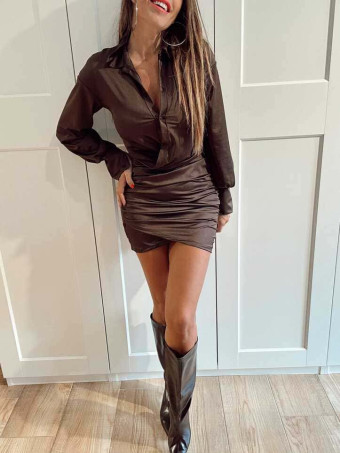 Vestido Camisero Drapeado GALEVIA Marrón HEVE