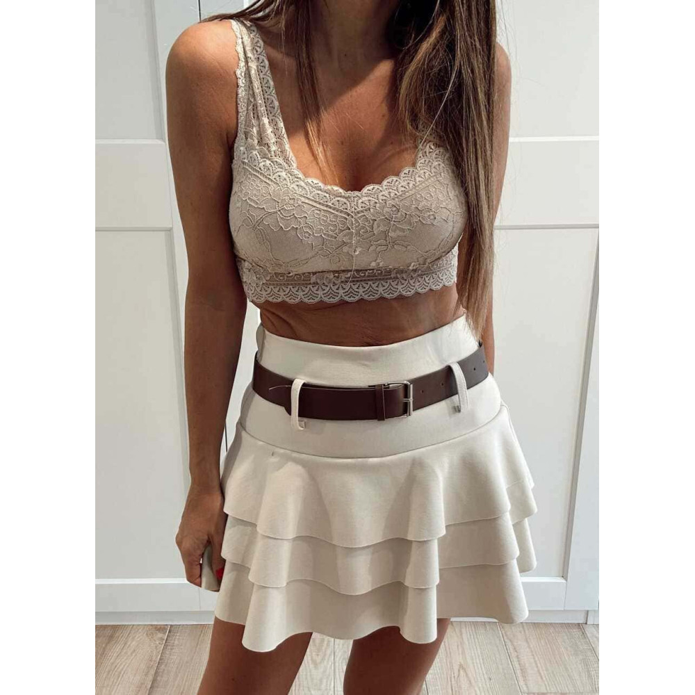 Falda Volantes con Cinturón MIRALYS Beige HEVE