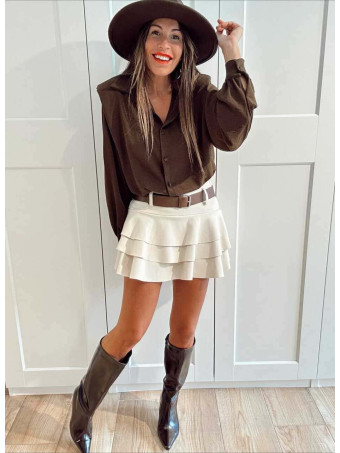 Falda Volantes con Cinturón MIRALYS Beige HEVE