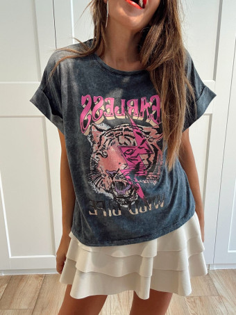 Camiseta Algodón FEARLESS WILD LIFE Gris/Rosa HEVE