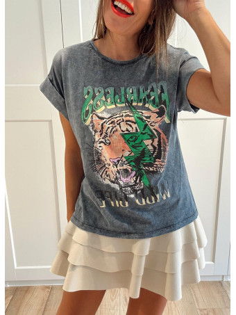 Camiseta Algodón FEARLESS WILD LIFE Gris/Verde HEVE