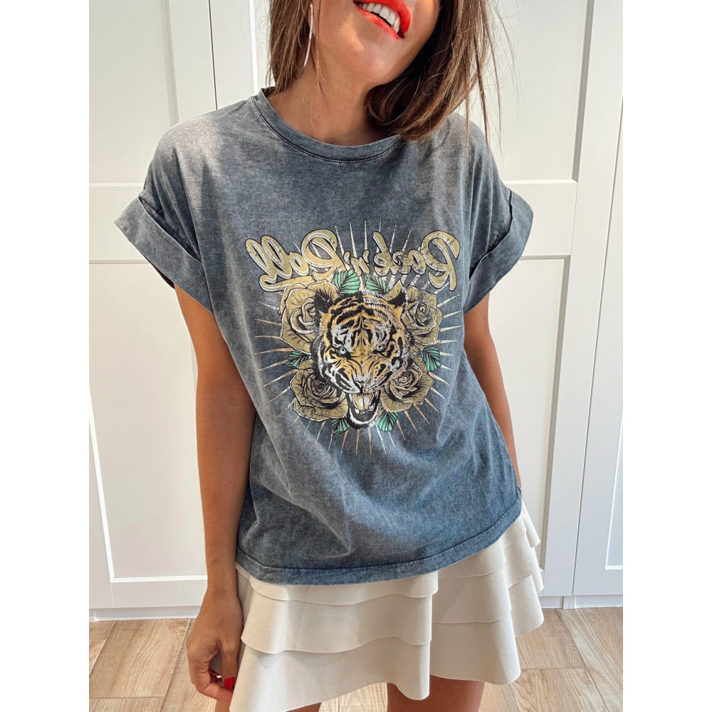 Camiseta Algodón ROCK AND TIGER Gris HEVE