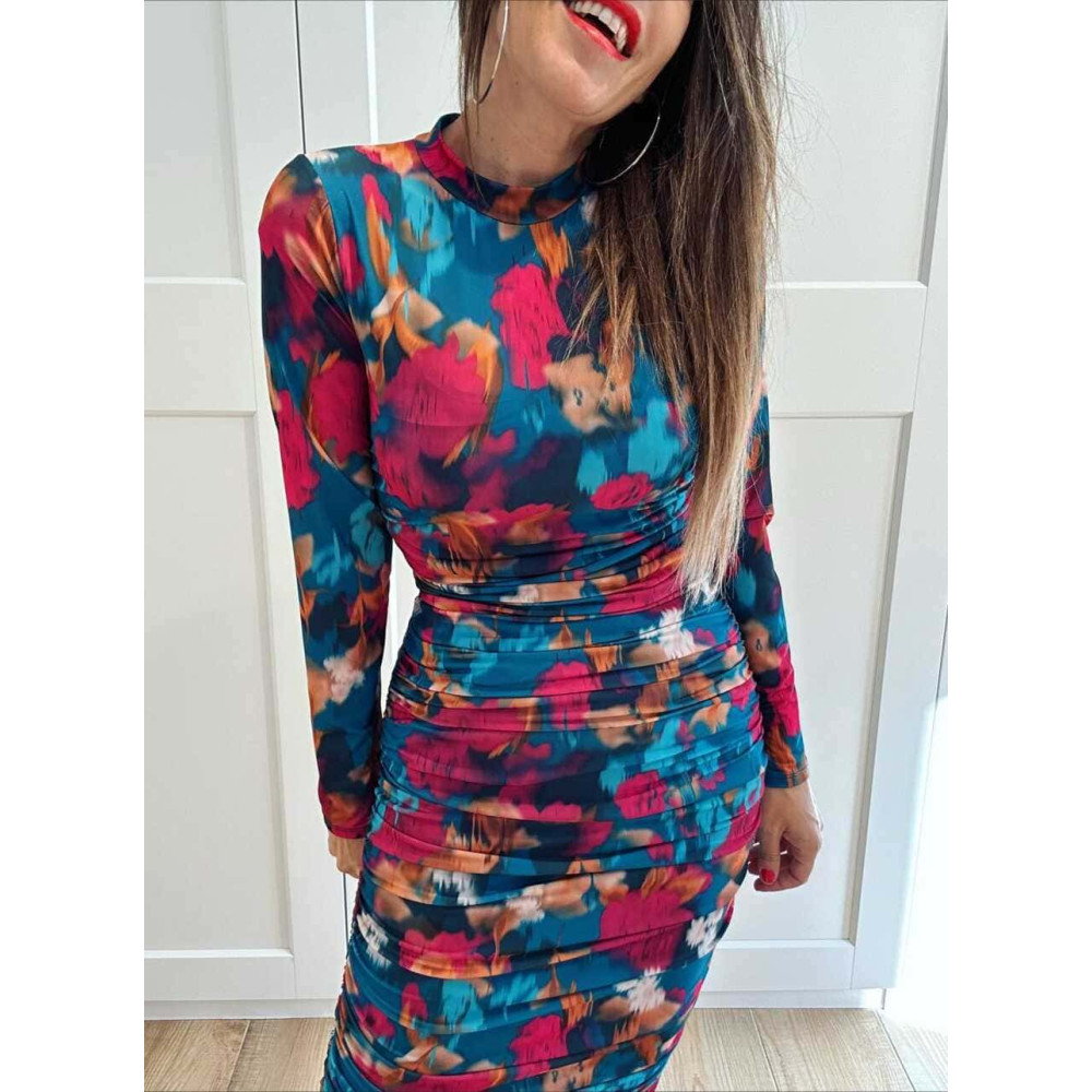 Vestido Drapeado Estampado Abstracto SIRETHIA HEVE