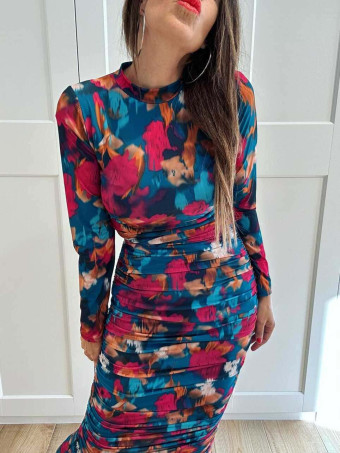 Vestido Drapeado Estampado Abstracto SIRETHIA HEVE