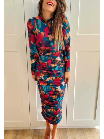 Vestido Drapeado Estampado Abstracto SIRETHIA HEVE