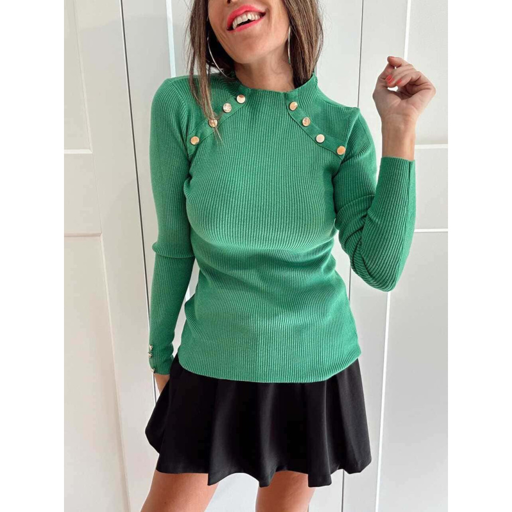 Suéter Canalé Botones GREVIAN Verde HEVE