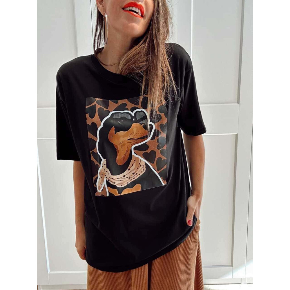 Camiseta Gráfica Vinilo LOVELY TECKEL Negro HEVE