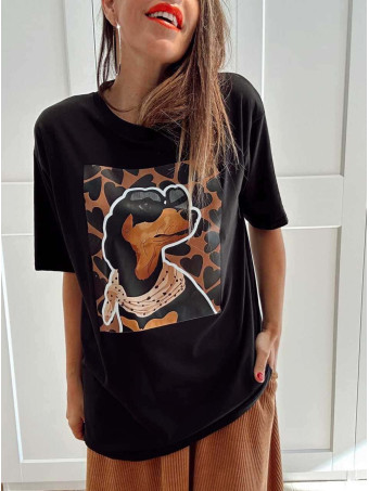 Camiseta Gráfica Vinilo LOVELY TECKEL Negro HEVE